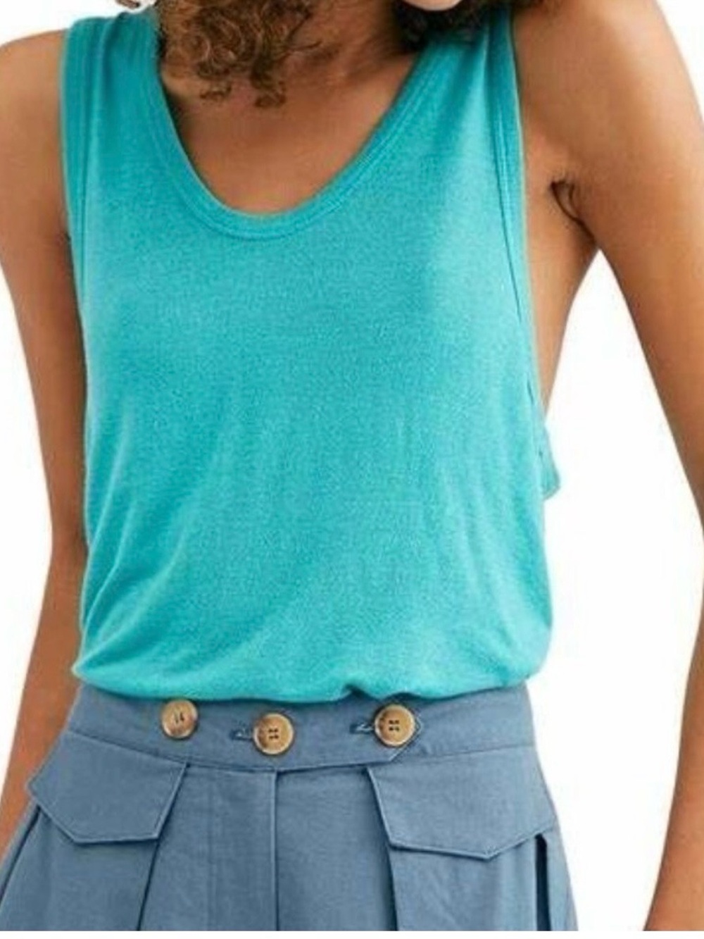 Free People Take the Plunge Tank Top Medium Turquoise EUC